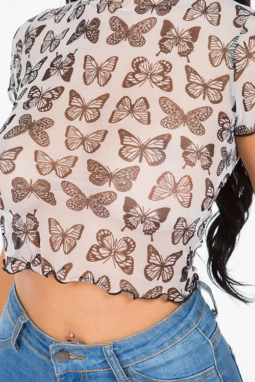 Roma Butterfly Mesh Crop Top