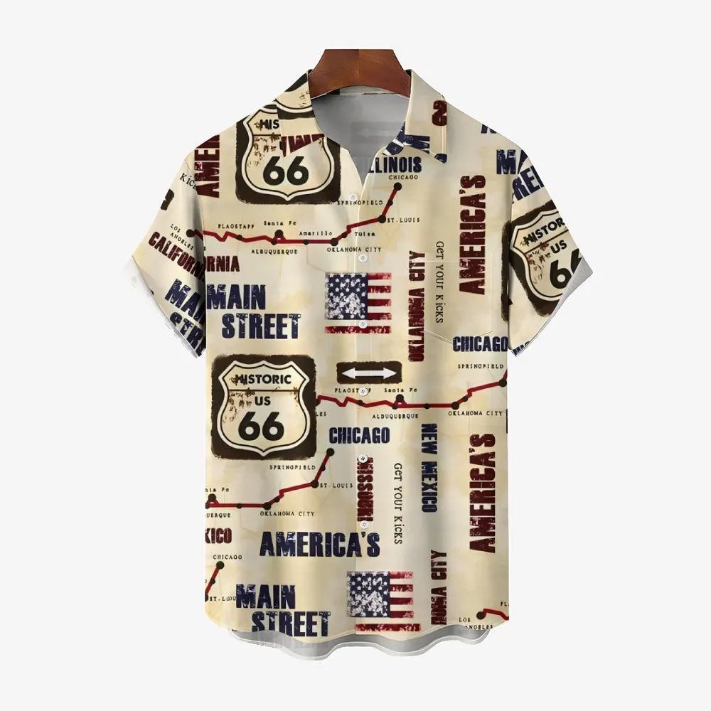 Route 66 Retro Casual Short Sleeve Shirt 2401000245