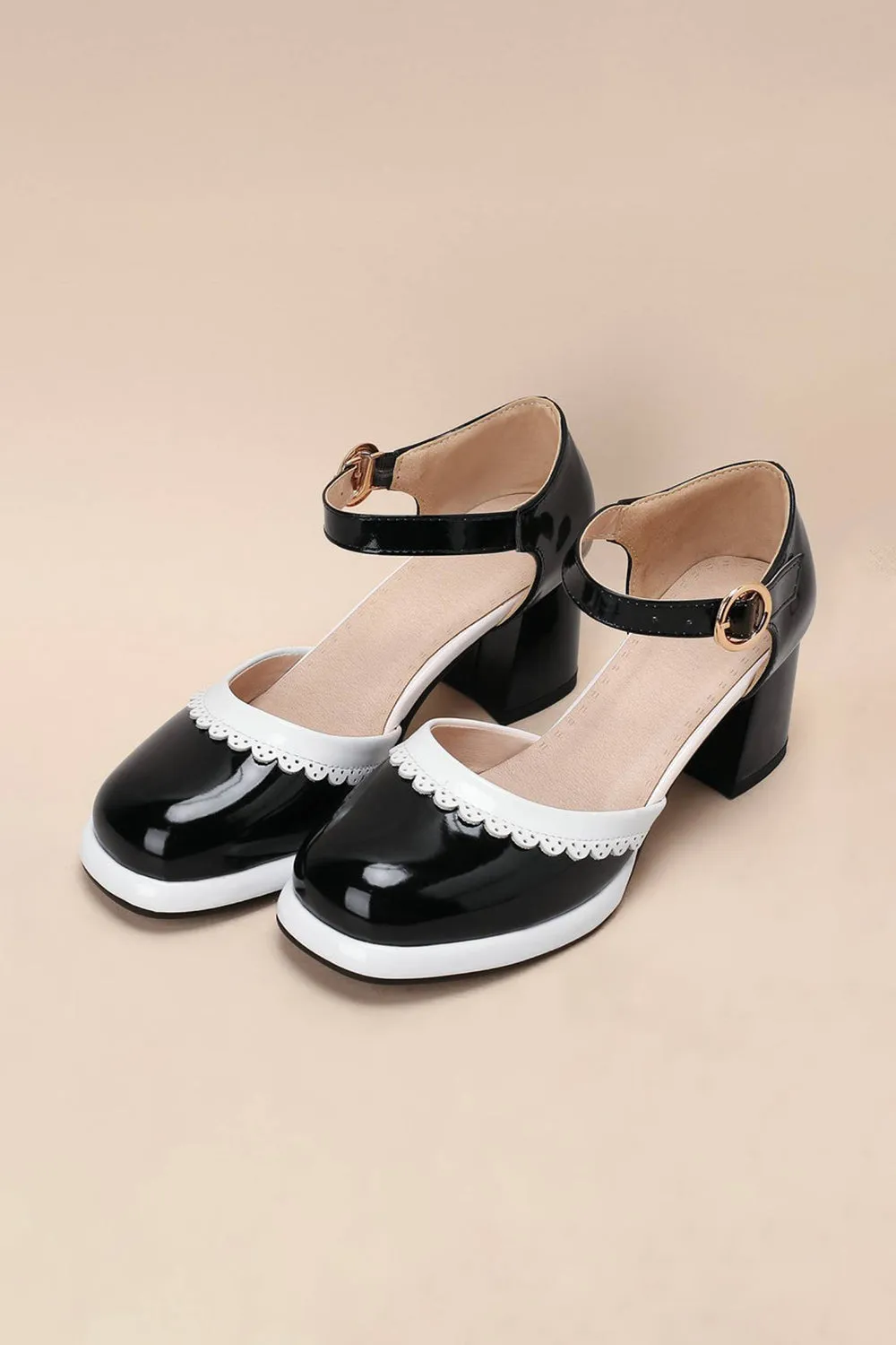 Roycebridal Retro Ankle Strap High Heels Shoes