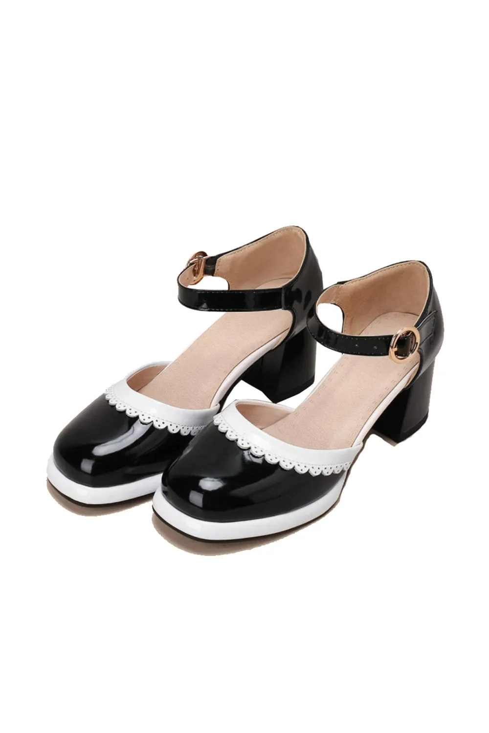 Roycebridal Retro Ankle Strap High Heels Shoes