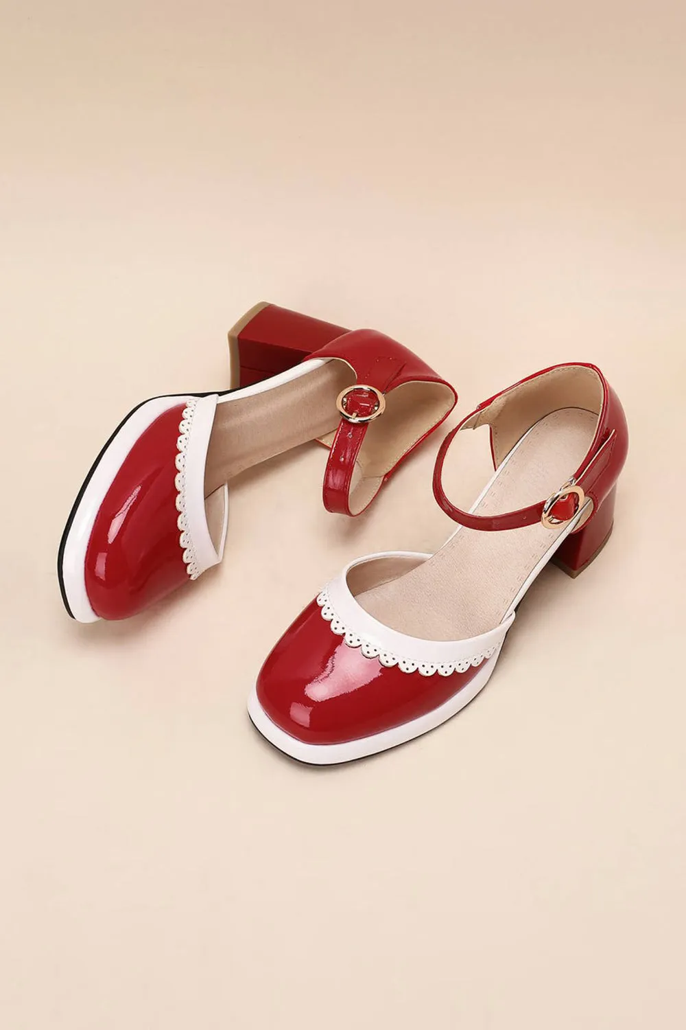 Roycebridal Retro Ankle Strap High Heels Shoes