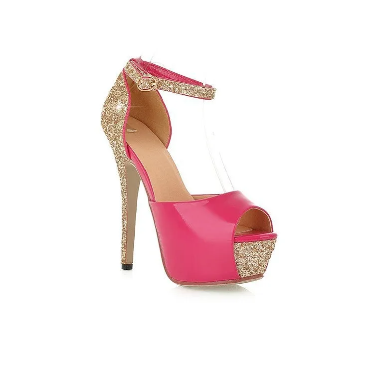 Sequined Peep Toe Platform Sandals High Heels Shoes Woman 6523