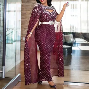 Sequins Round Neck Cut Out Sheer Mesh Maxi Dress