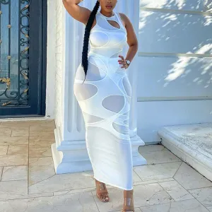 Sexy Sheer Mesh Hollow Out Irregular Dress