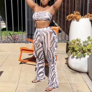 Sheer Mesh Ruffles Zebra Print 2 PCS Set