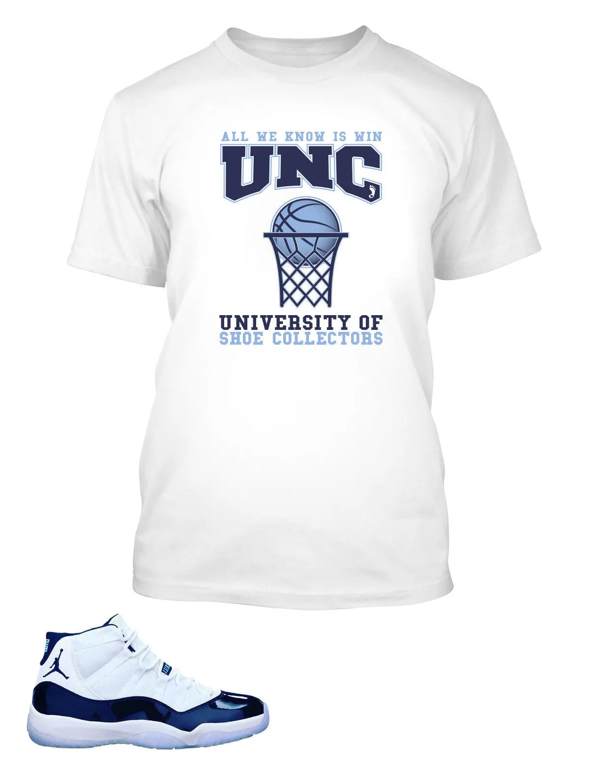 Shoe Collector University T Shirt to Match Retro Air Jordan 11 UNC Shoe