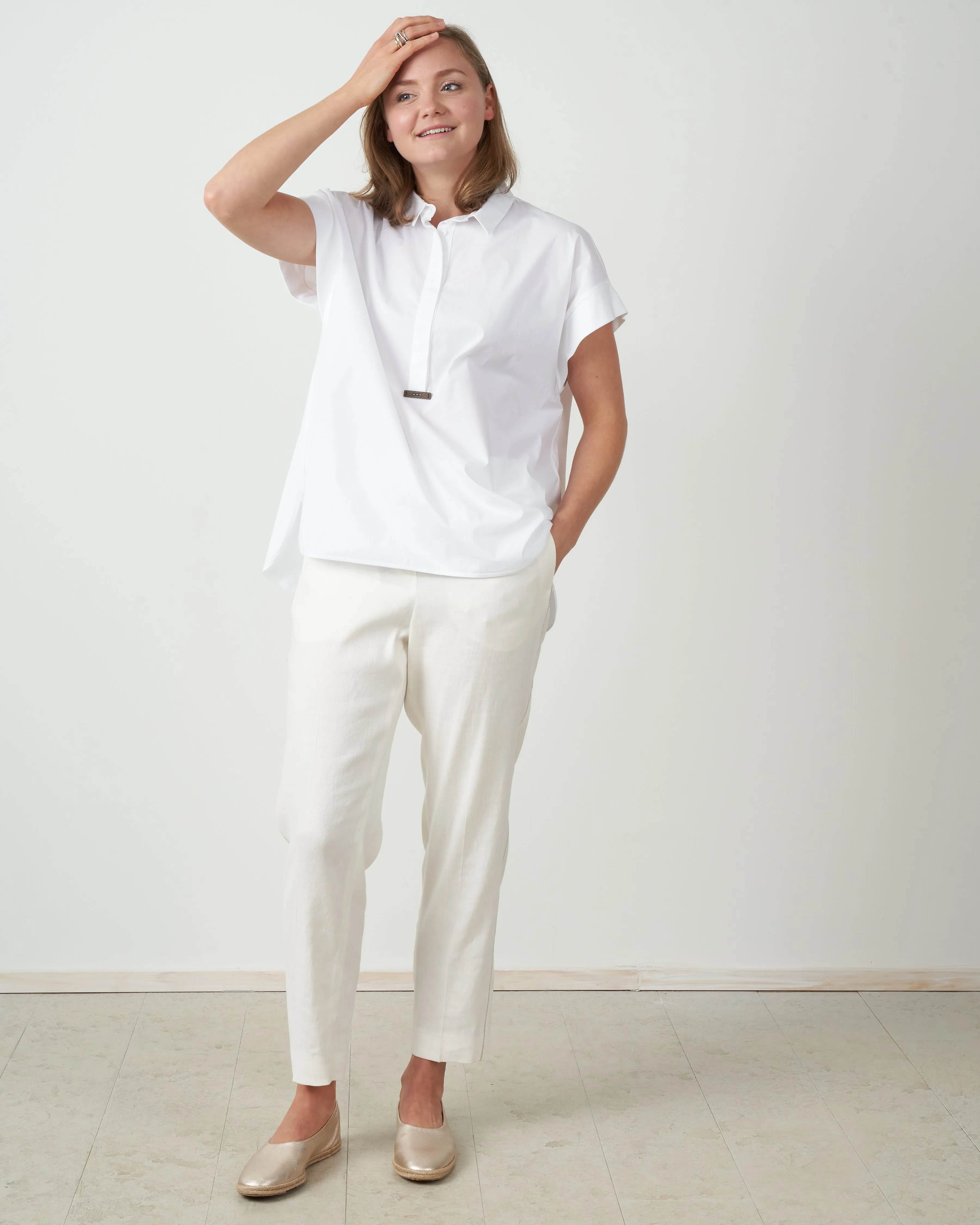 short-sleeve collared blouse - white