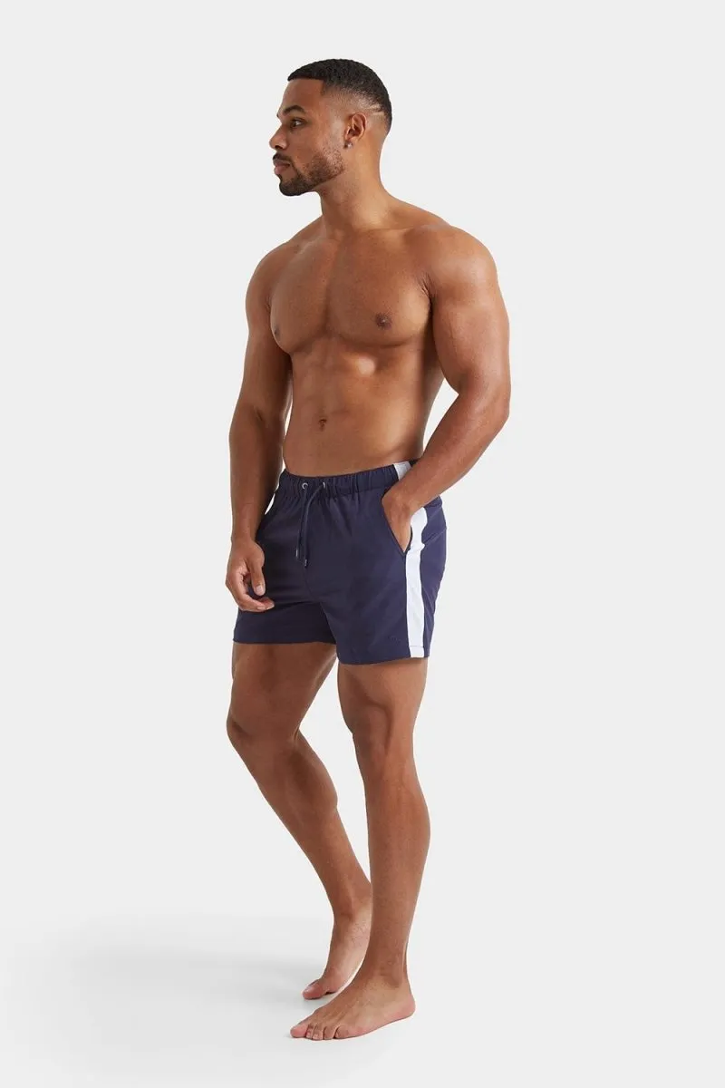 Side Stripe Swim Short in Navy