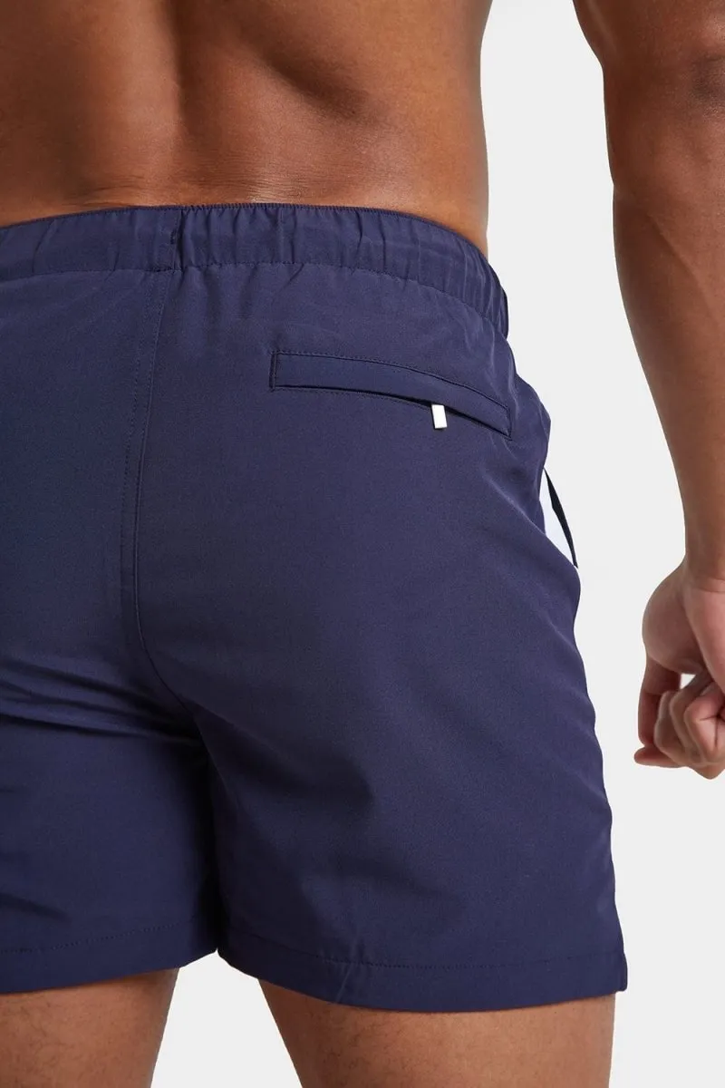 Side Stripe Swim Short in Navy