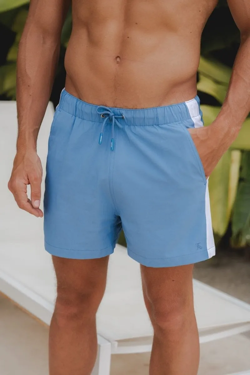Side Stripe Swim Short in Pale Blue