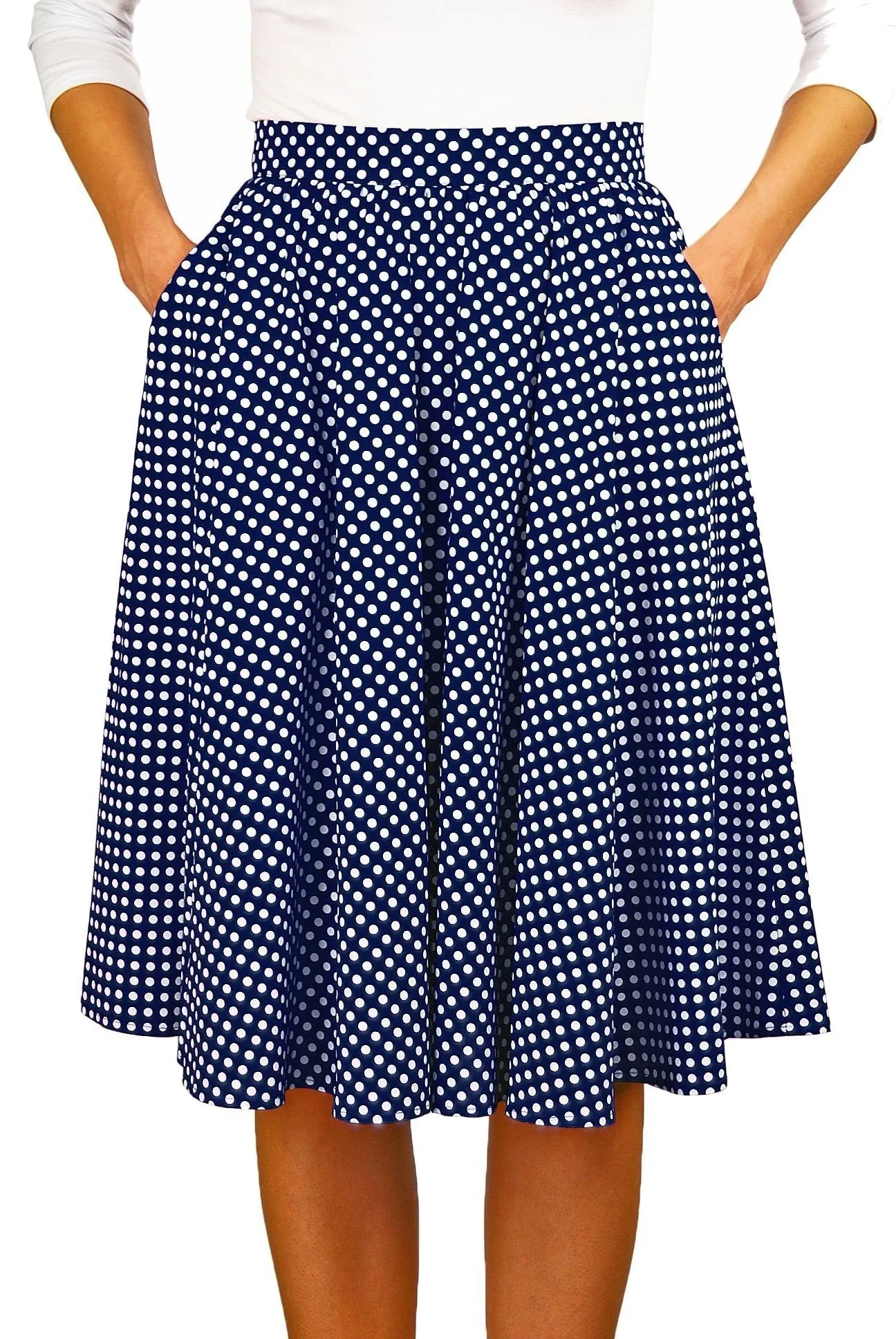 Skirt Women's Polka Dot A-line Casual Retro Style Knee Length Pockets
