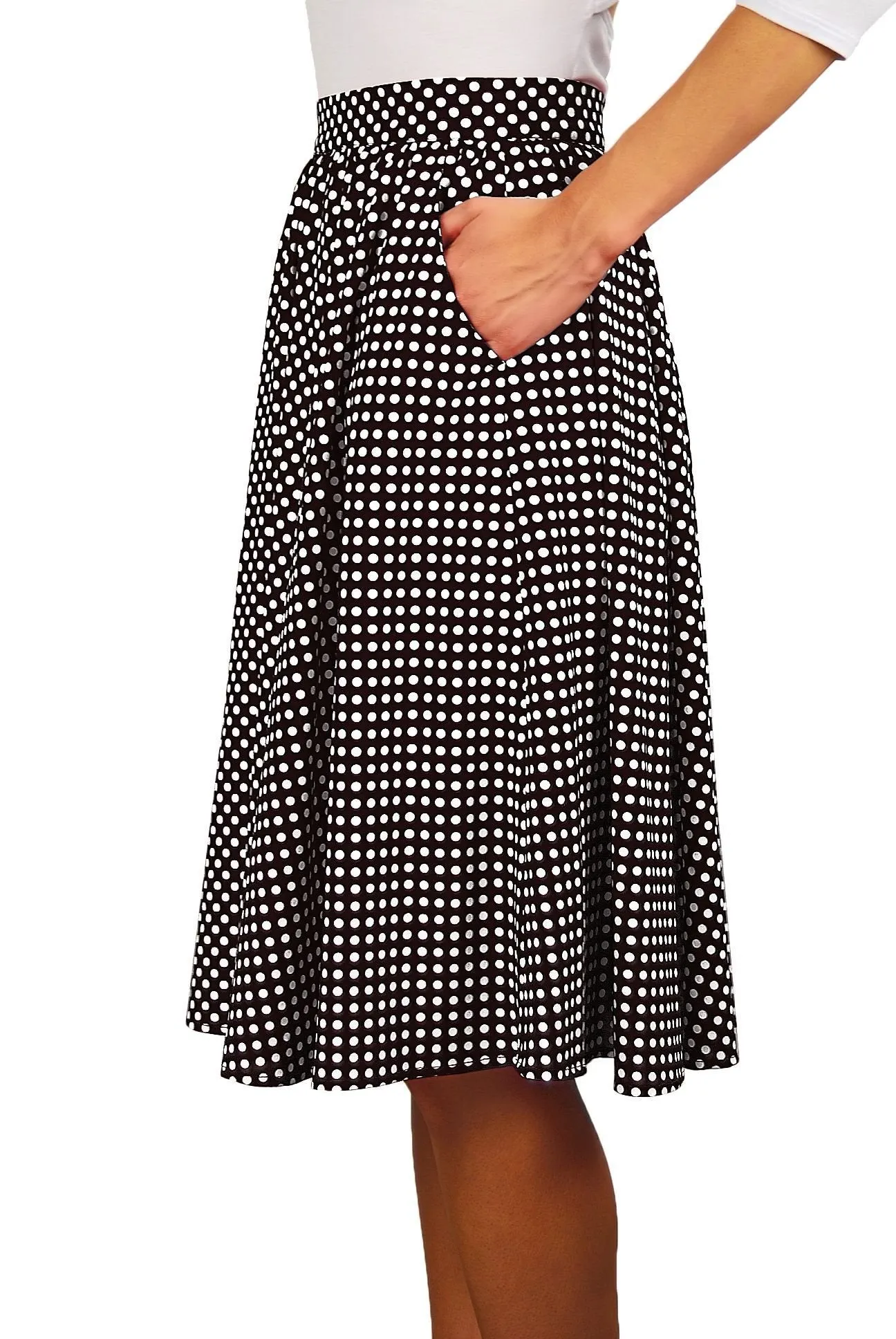 Skirt Women's Polka Dot A-line Casual Retro Style Knee Length Pockets