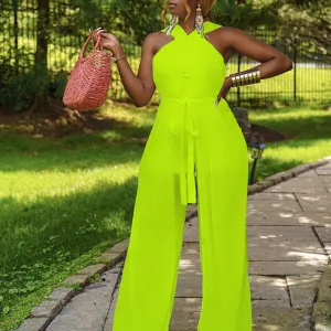 Solid Sleeveless Spaghetti Strap Mesh Jumpsuit