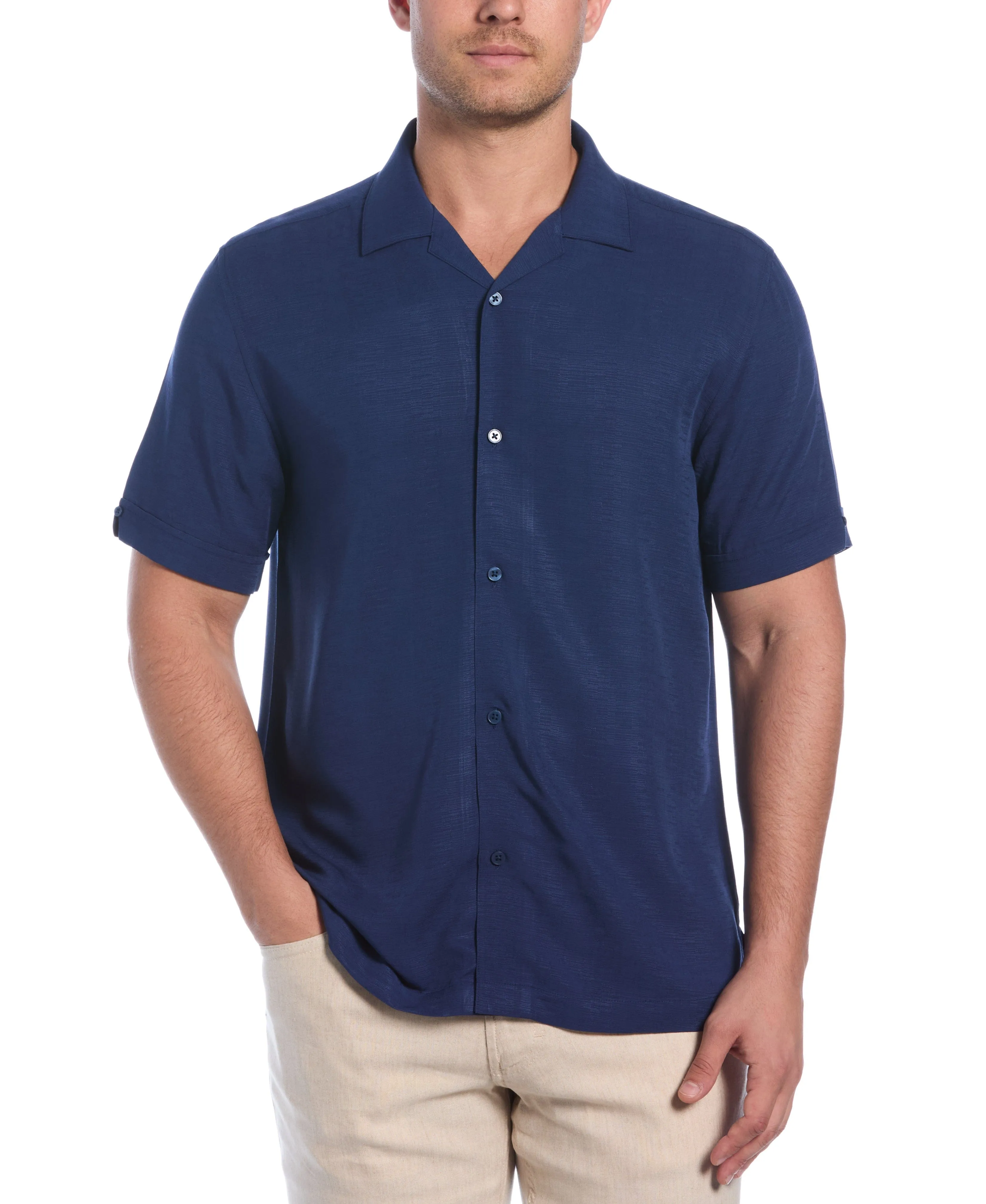 Solid Textured Cuban Collar Shirt