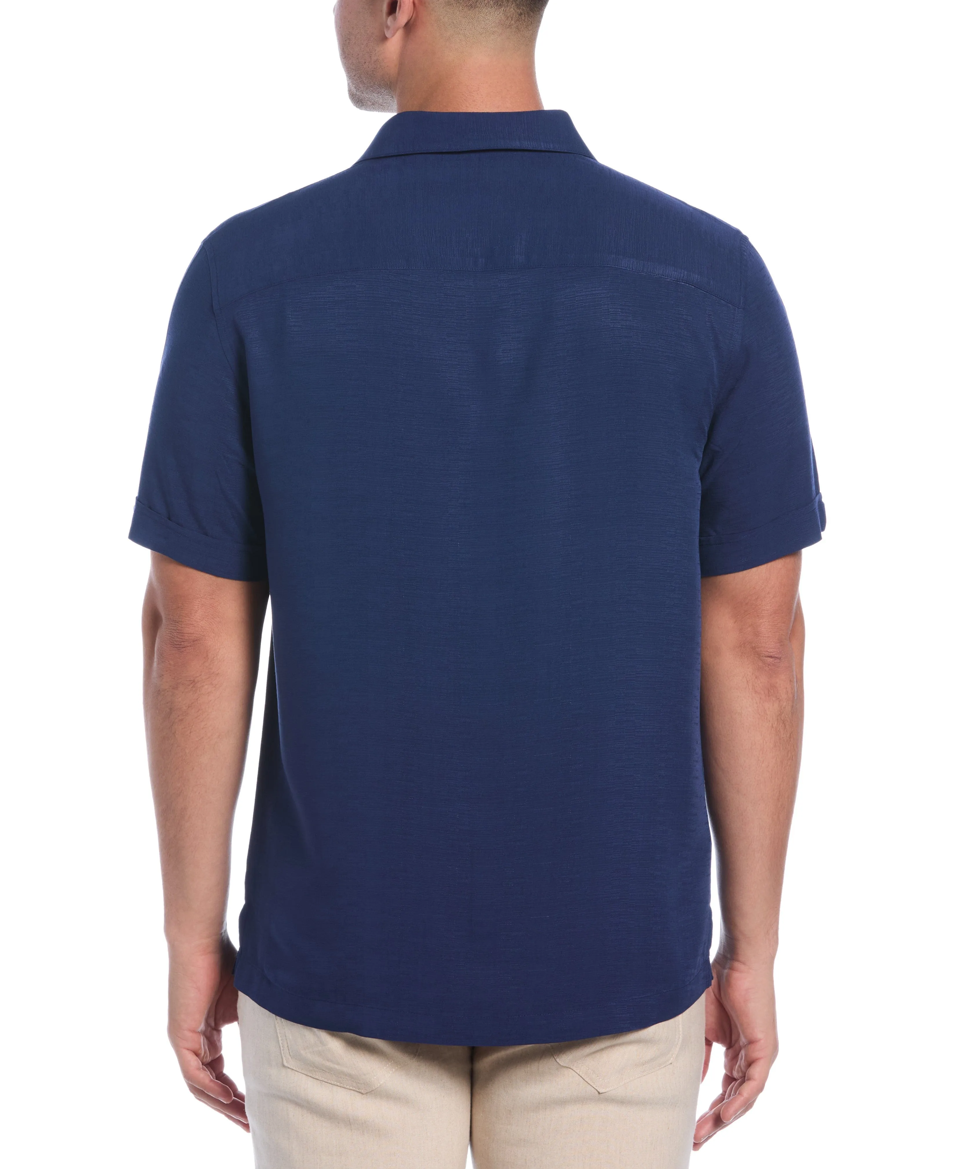 Solid Textured Cuban Collar Shirt
