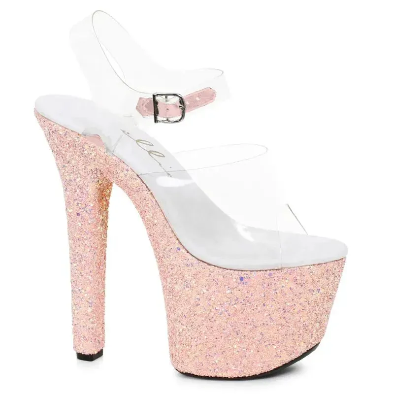 Stiletto Platform Sandal With Peach Glitter 7in