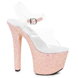 Stiletto Platform Sandal With Peach Glitter 7in
