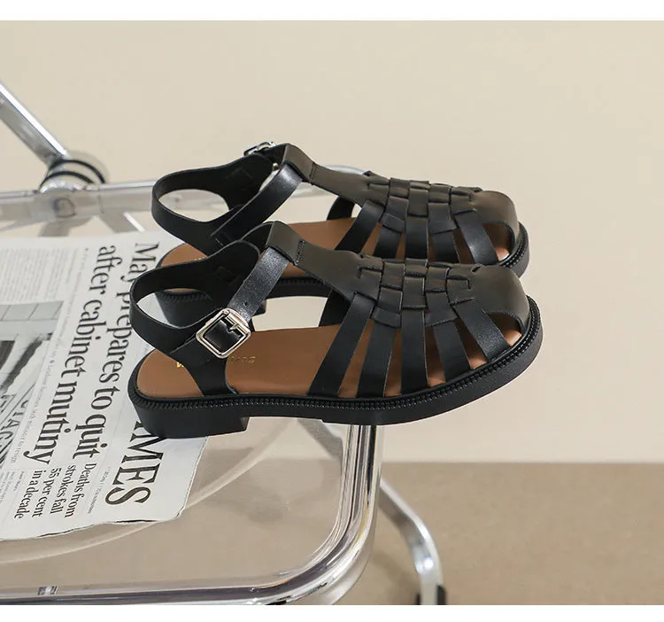 Summer Flat Sandals Large Retro Braided Thick Sole Toe Women's Shoes