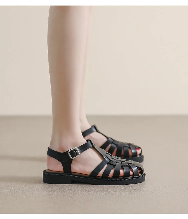 Summer Flat Sandals Large Retro Braided Thick Sole Toe Women's Shoes