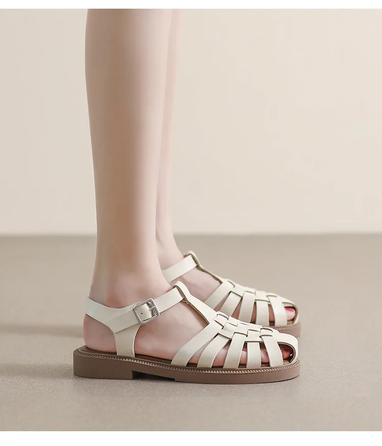 Summer Flat Sandals Large Retro Braided Thick Sole Toe Women's Shoes
