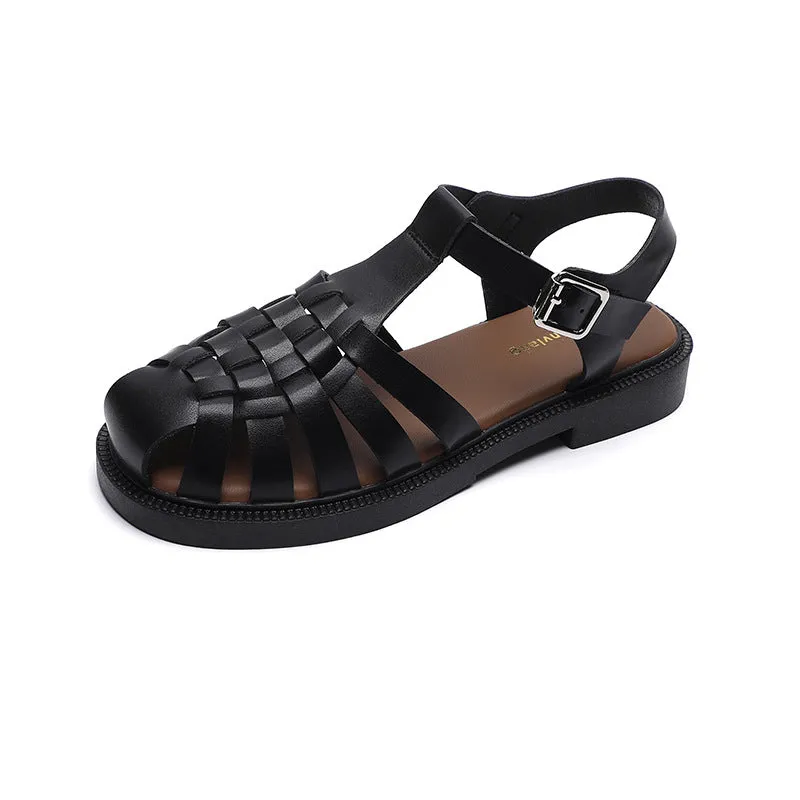 Summer Flat Sandals Large Retro Braided Thick Sole Toe Women's Shoes