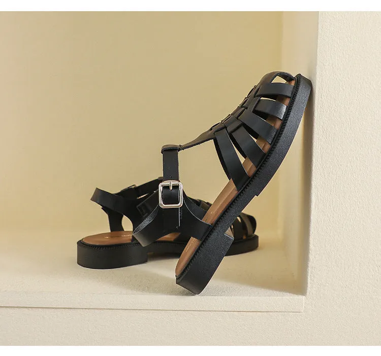 Summer Flat Sandals Large Retro Braided Thick Sole Toe Women's Shoes