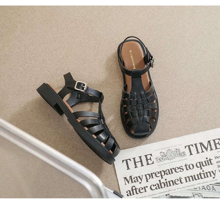 Summer Flat Sandals Large Retro Braided Thick Sole Toe Women's Shoes