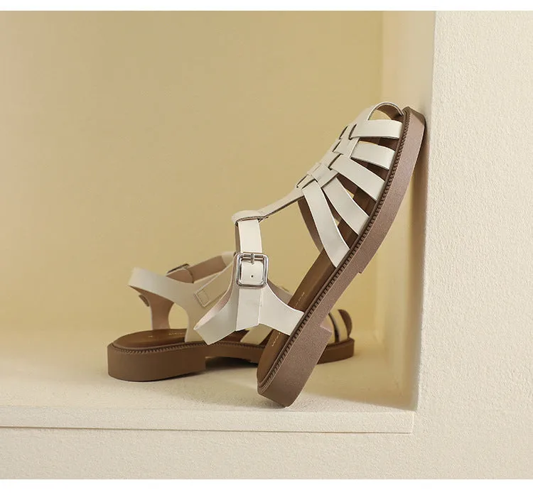 Summer Flat Sandals Large Retro Braided Thick Sole Toe Women's Shoes