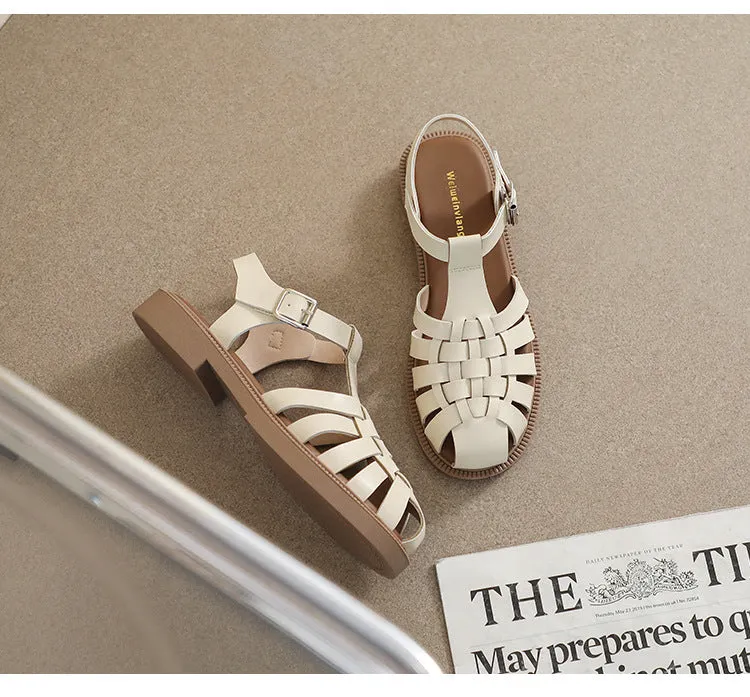 Summer Flat Sandals Large Retro Braided Thick Sole Toe Women's Shoes