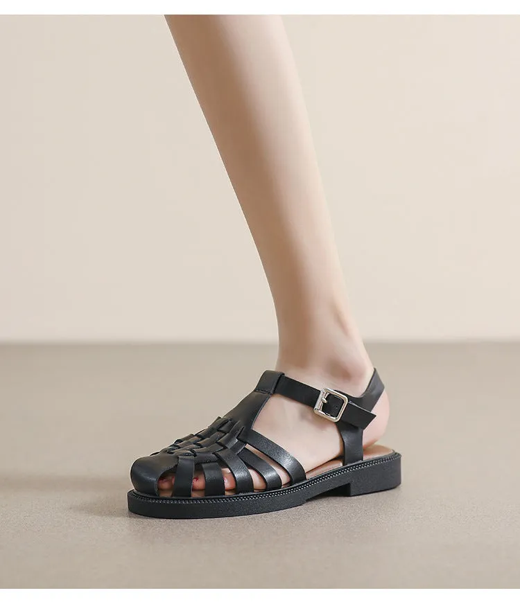 Summer Flat Sandals Large Retro Braided Thick Sole Toe Women's Shoes