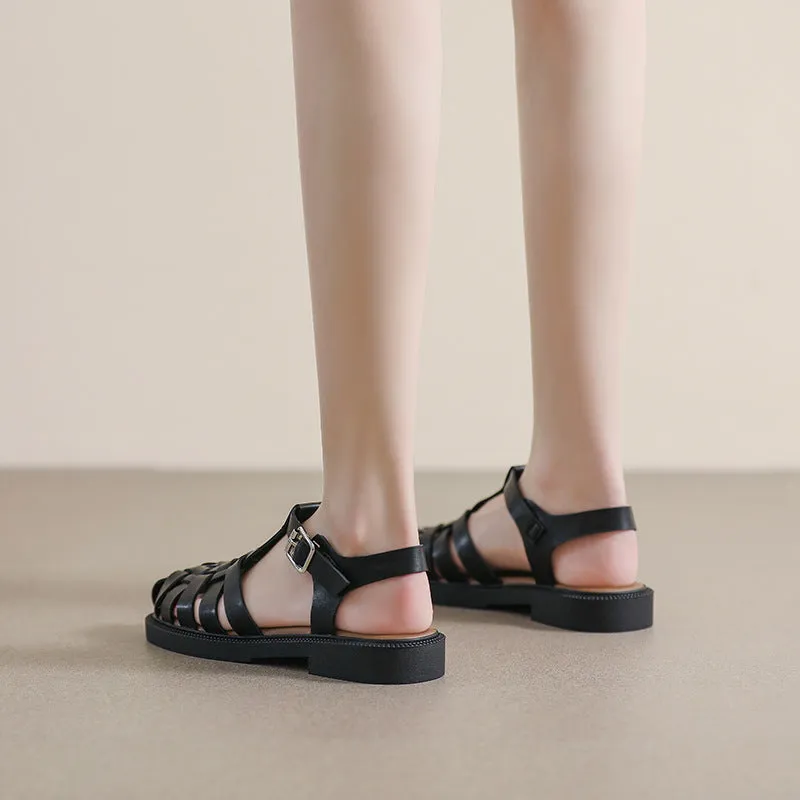 Summer Flat Sandals Large Retro Braided Thick Sole Toe Women's Shoes
