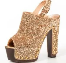Summer Shoes Sequined Glitter Rivets Sandals High Heels Peep Toe Ankle Strap Platform Sandals in Women's Sandals