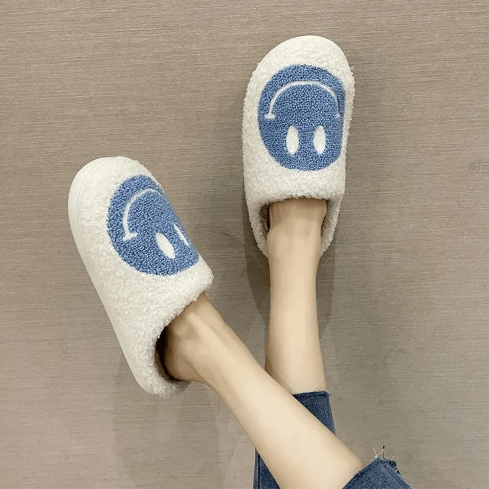 Super Comfy Glee Glide Happy Face Fuzzy Slippers