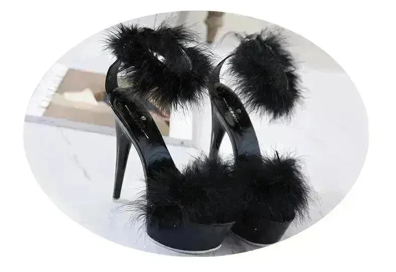 Super High Heel Plush Sandals Women's Thin Heel