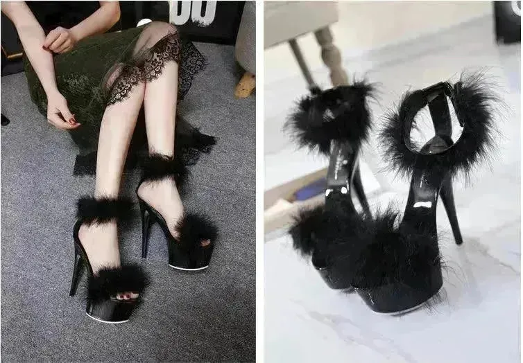 Super High Heel Plush Sandals Women's Thin Heel