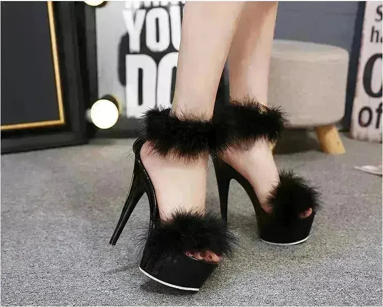 Super High Heel Plush Sandals Women's Thin Heel