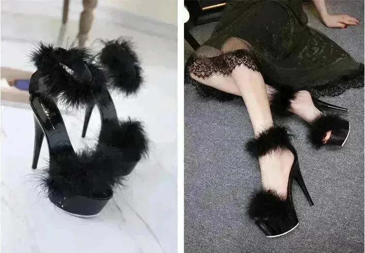 Super High Heel Plush Sandals Women's Thin Heel