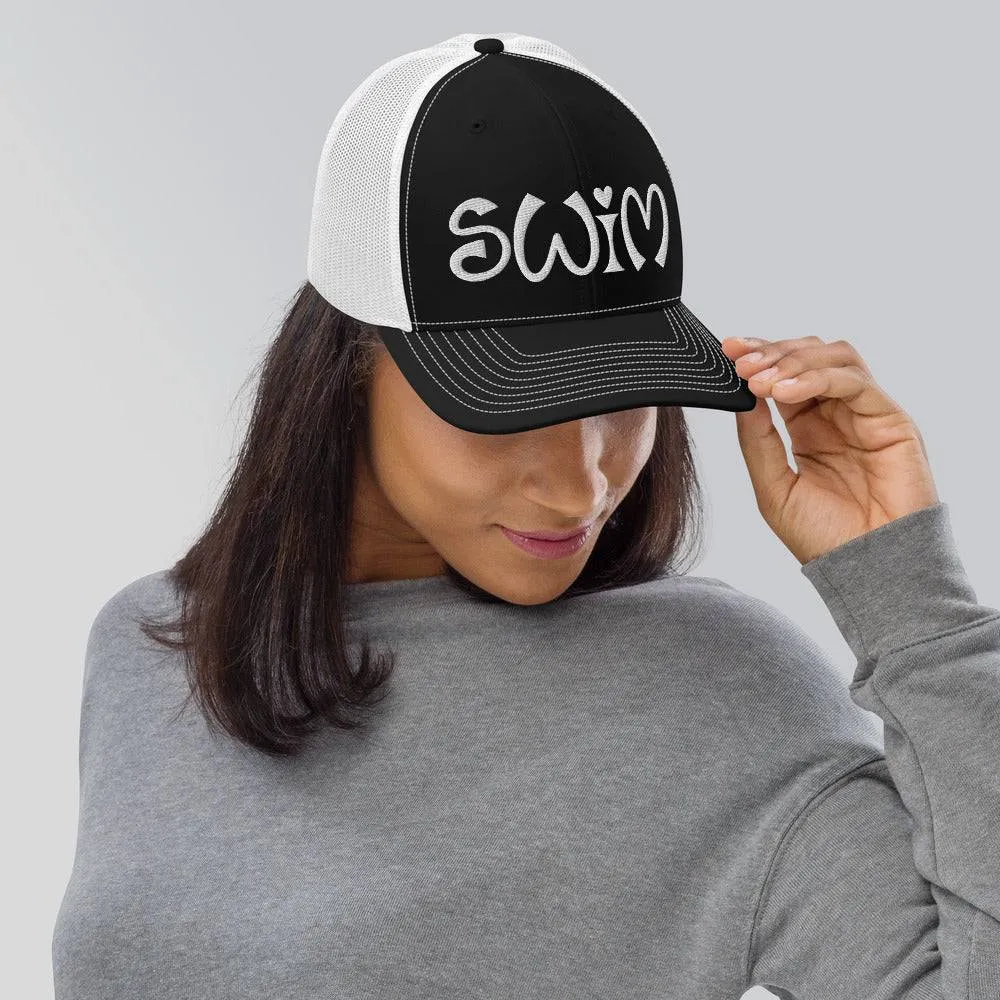Swimmer Trucker Cap - Retro Love Swim Embroidery