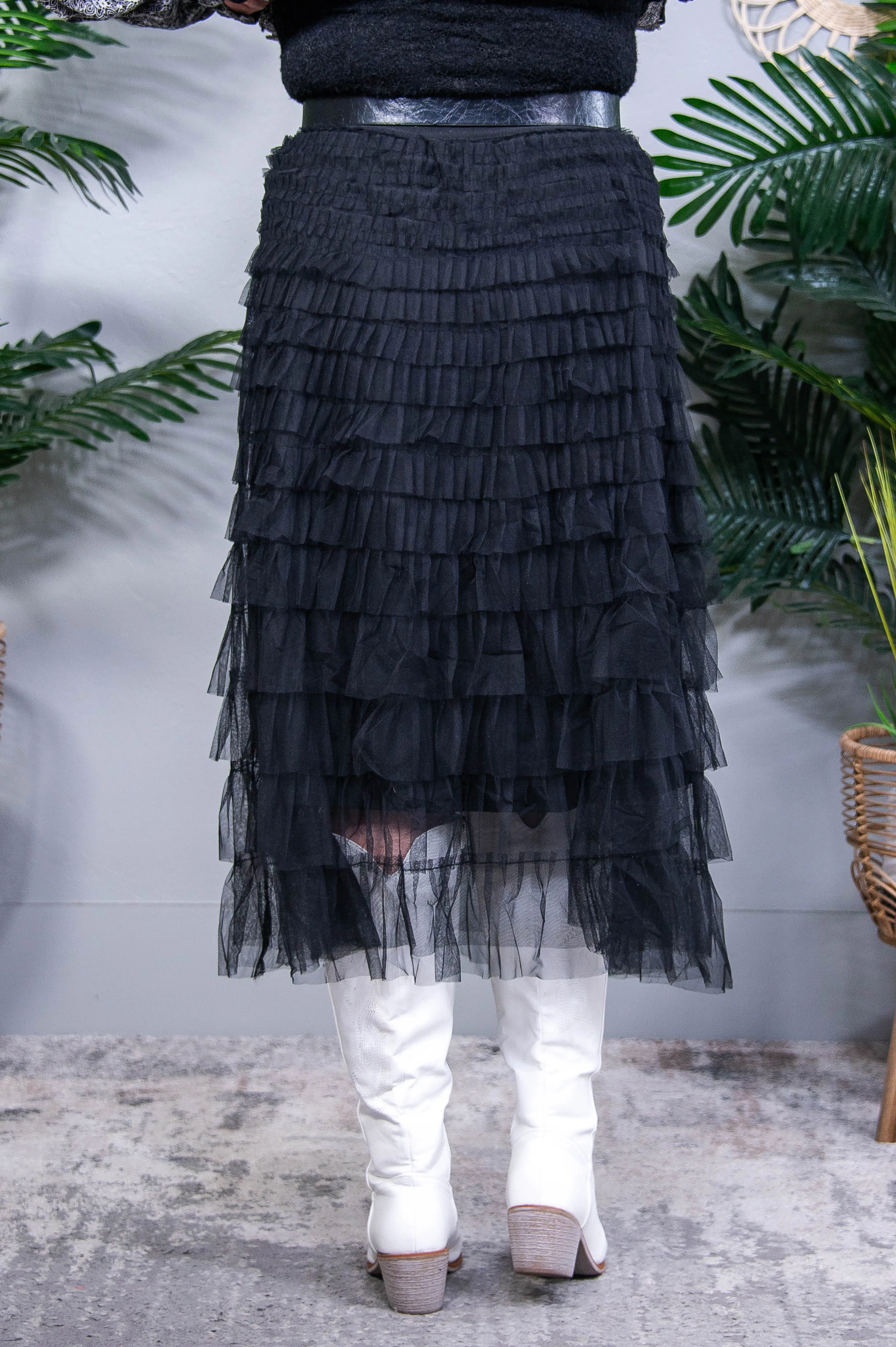 Swinging Left and Right  Elastic Waist Layered Mesh Midi Skirt