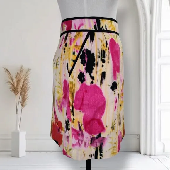 Tabitha Mini Pencil Skirt Size 10 Woven Cotton Abstract Floral Watercolor Print