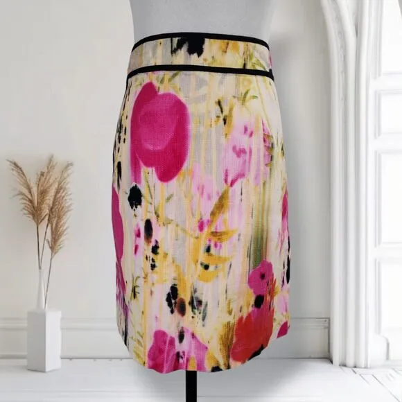 Tabitha Mini Pencil Skirt Size 10 Woven Cotton Abstract Floral Watercolor Print