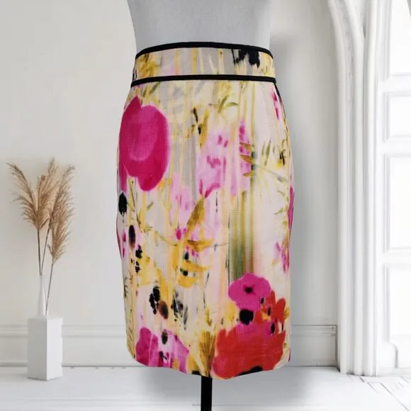 Tabitha Mini Pencil Skirt Size 10 Woven Cotton Abstract Floral Watercolor Print