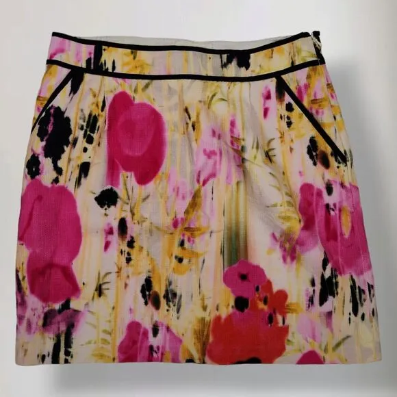 Tabitha Mini Pencil Skirt Size 10 Woven Cotton Abstract Floral Watercolor Print