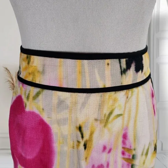 Tabitha Mini Pencil Skirt Size 10 Woven Cotton Abstract Floral Watercolor Print
