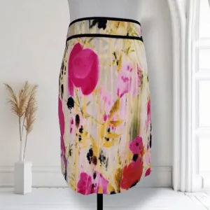 Tabitha Mini Pencil Skirt Size 10 Woven Cotton Abstract Floral Watercolor Print