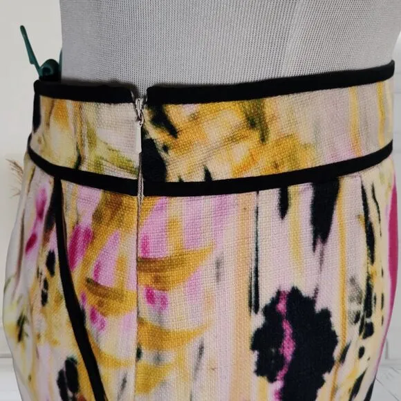 Tabitha Mini Pencil Skirt Size 10 Woven Cotton Abstract Floral Watercolor Print