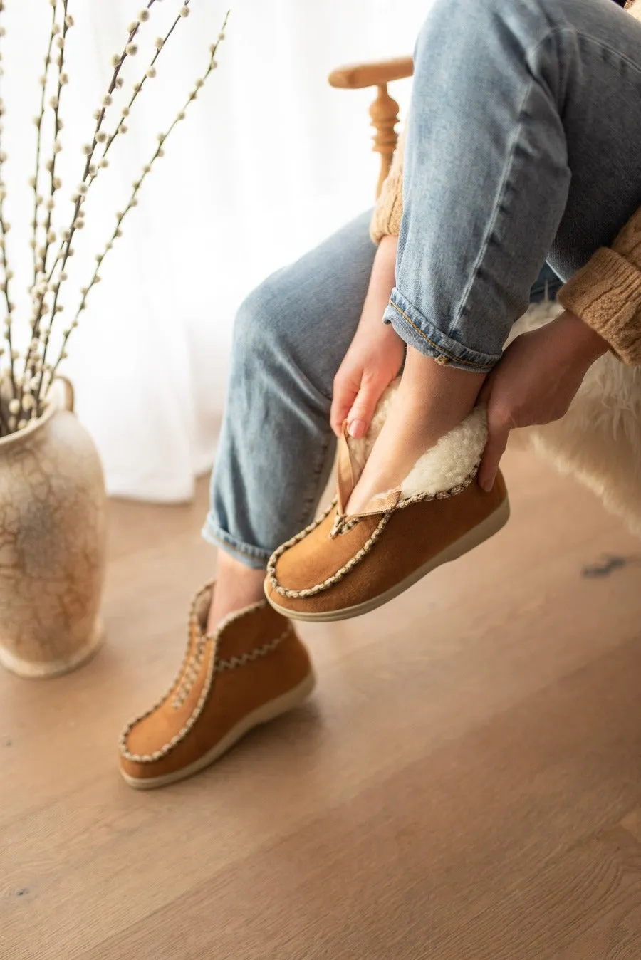 Tan Wool Slipper Boots