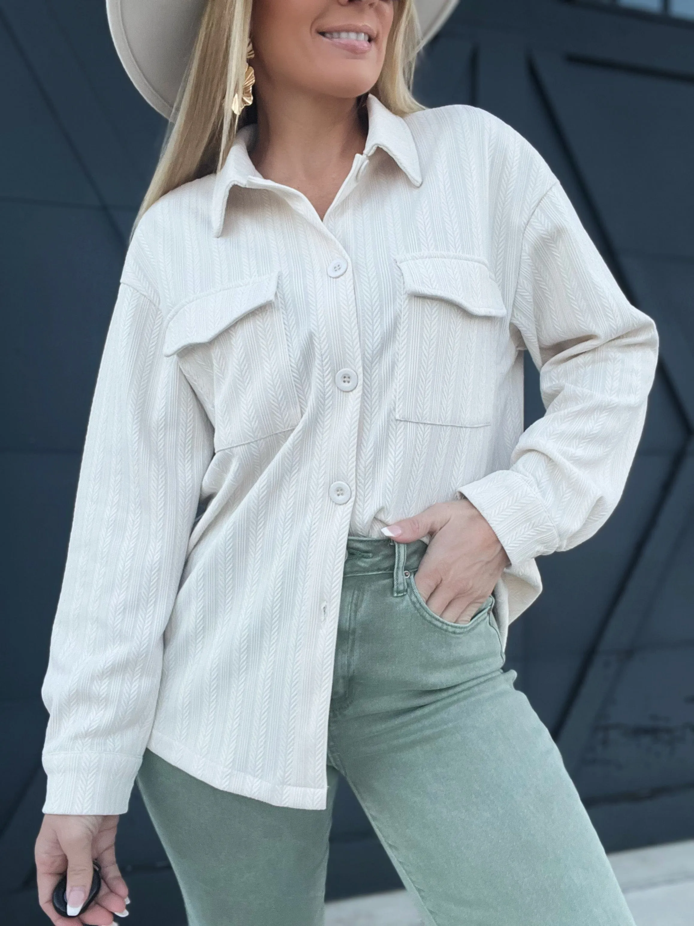 Textured Button Down Top-Cream