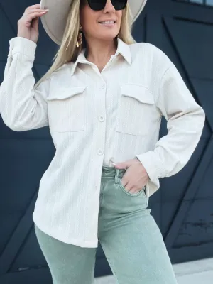 Textured Button Down Top-Cream