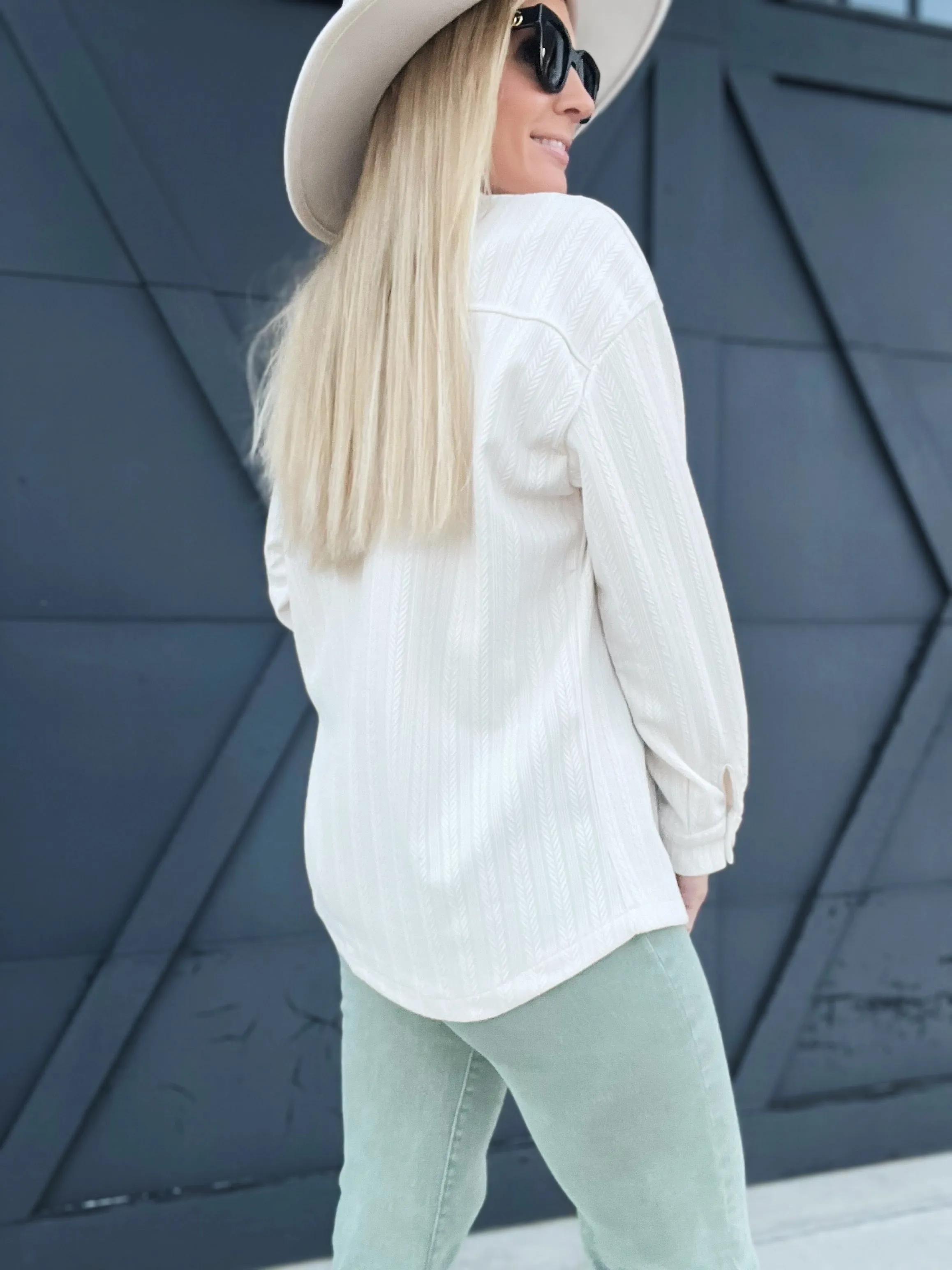 Textured Button Down Top-Cream